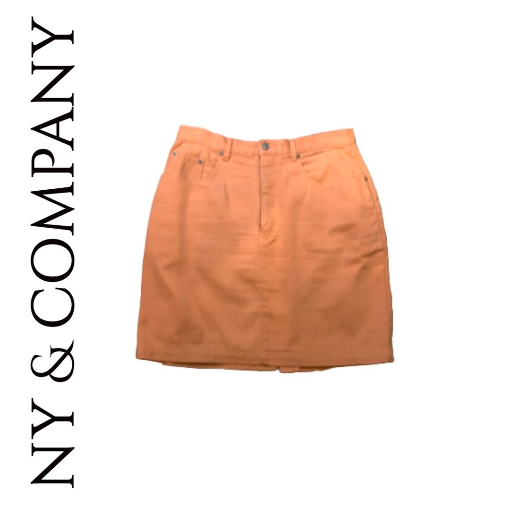 NY & Co 5-Pocket Denim Pencil Skirt Back Split Orange Women’s 14 - Picture 1 of 9